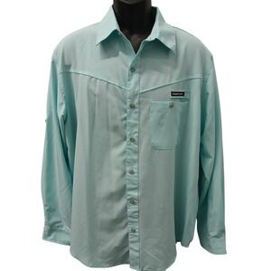 OK Mens Power Dry Fishing Shirt Long Sleeve Aqua Blue Ventilated Size Medium